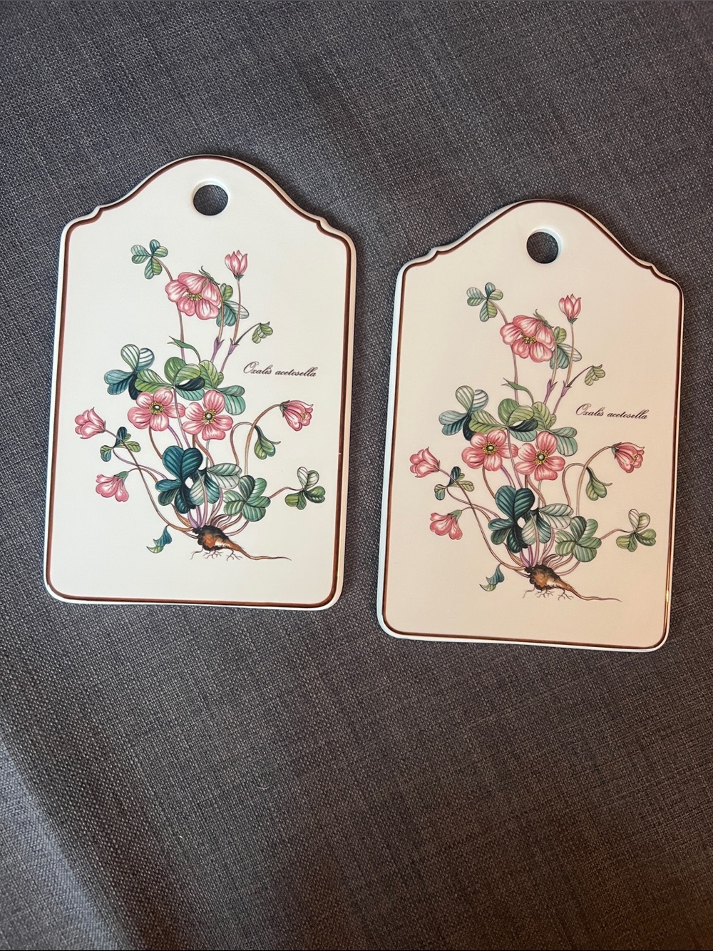 Pair of Floral Ceramic Cutting/Serving Boards with Pink & Green Bouquet